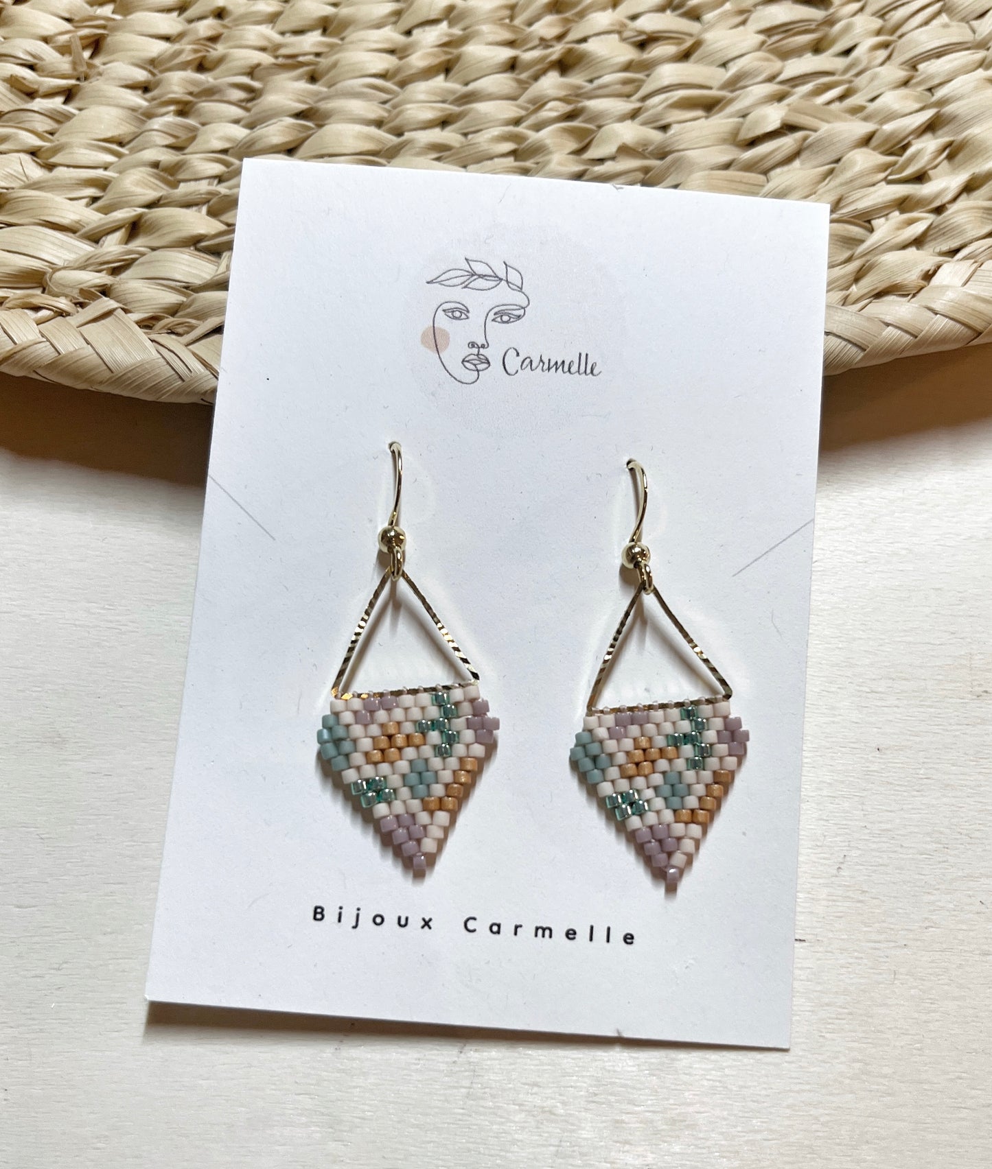 Boucles d’oreilles multicolores, au motif terrazzo, en perles de verres miyuki.