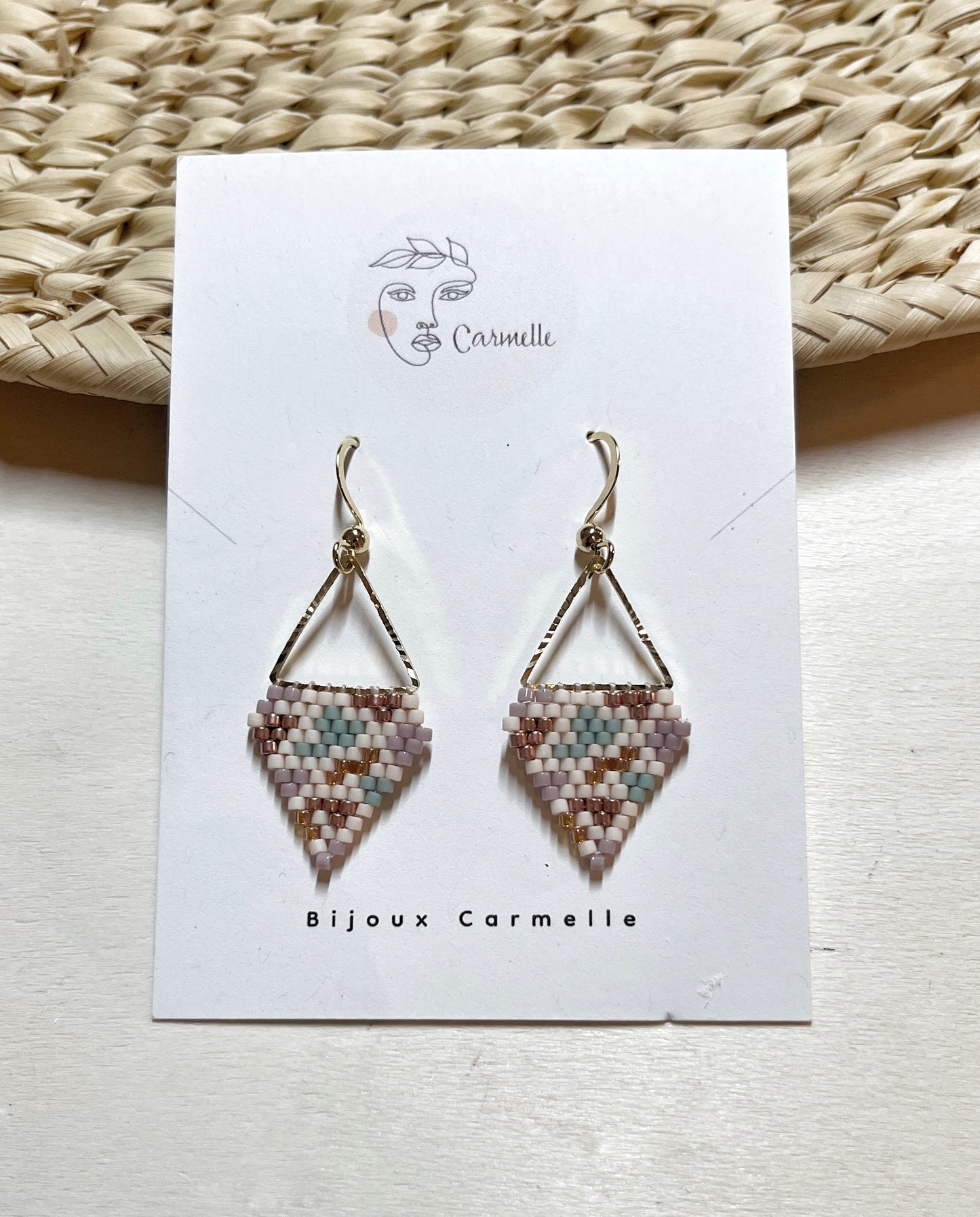 Boucles d’oreilles multicolores, au motif terrazzo, en perles de verres miyuki.