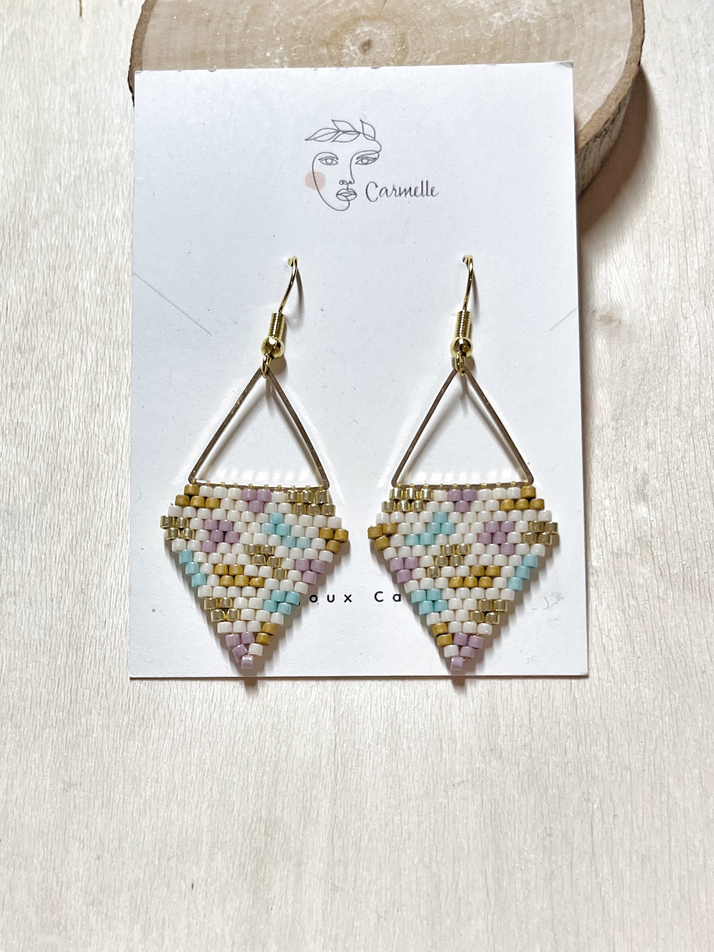 Boucles d’oreilles multicolores, au motif terrazzo, en perles de verres miyuki.