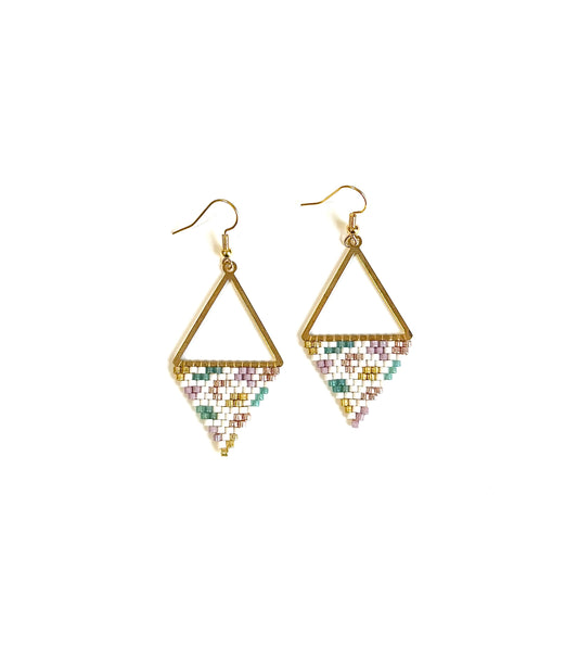 Boucles d’oreilles multicolores, au motif terrazzo, en perles de verres miyuki.