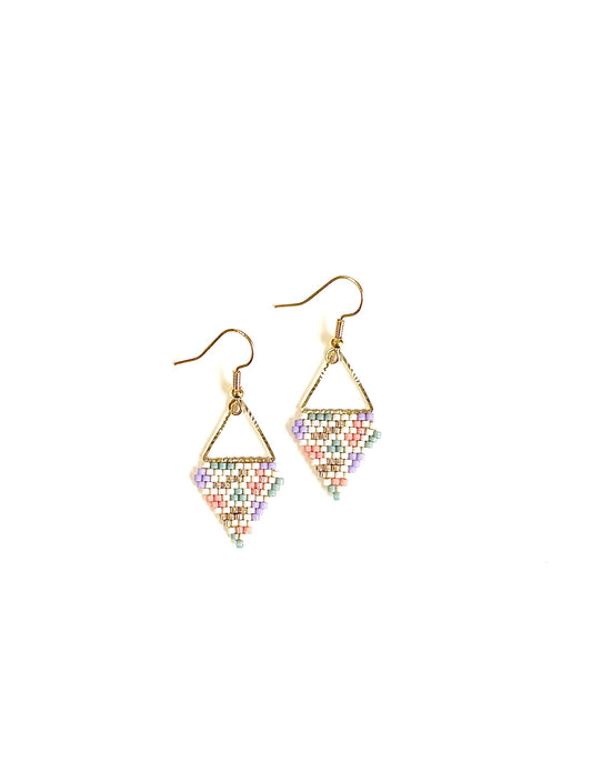 Boucles d’oreilles multicolores, au motif terrazzo, en perles de verres miyuki.