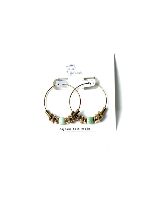 Créoles fines avec perle en céramique