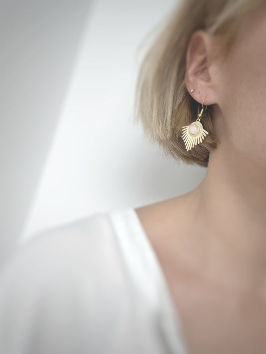 Boucles d'oreilles en acier inoxydable et agathe rose