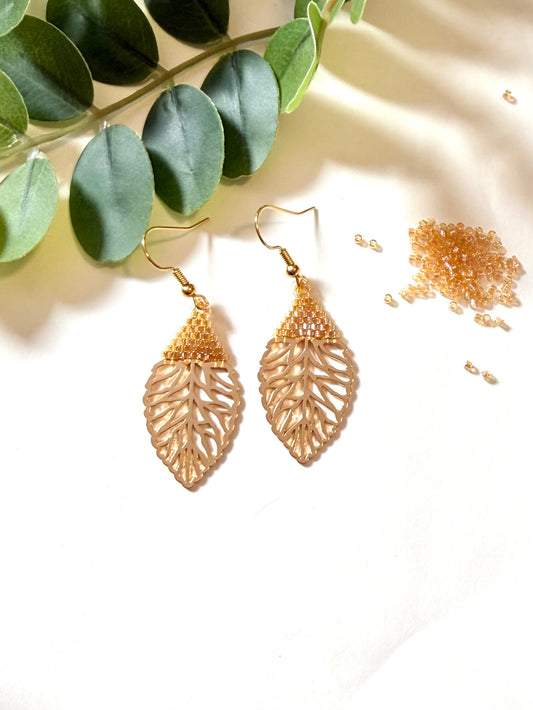 Boucles d'oreilles feuilles en perles de verre Miyuki